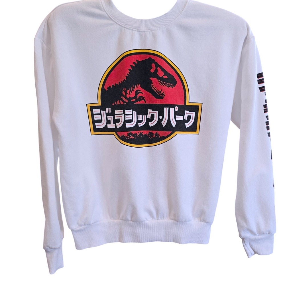 Jurassic Park Japanese Logo Crewneck Sweatshirt S Small Cropped Boxy White T-Rex